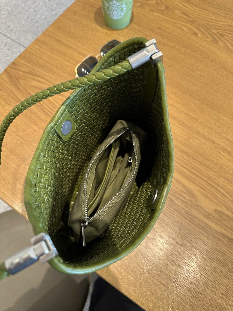 The Sage Woven Leather Bag detail