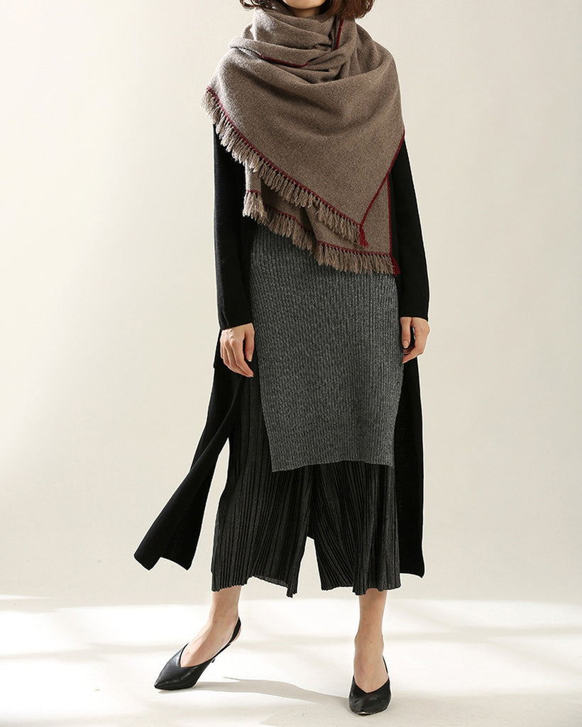 The Hohhot Heritage Wool Wrap worn