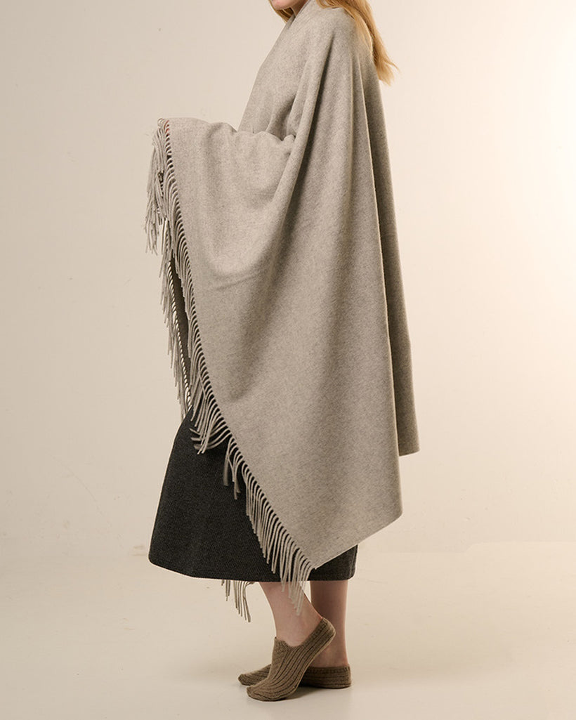 The Nomad Lambswool Blanket-Wrap, styled 3