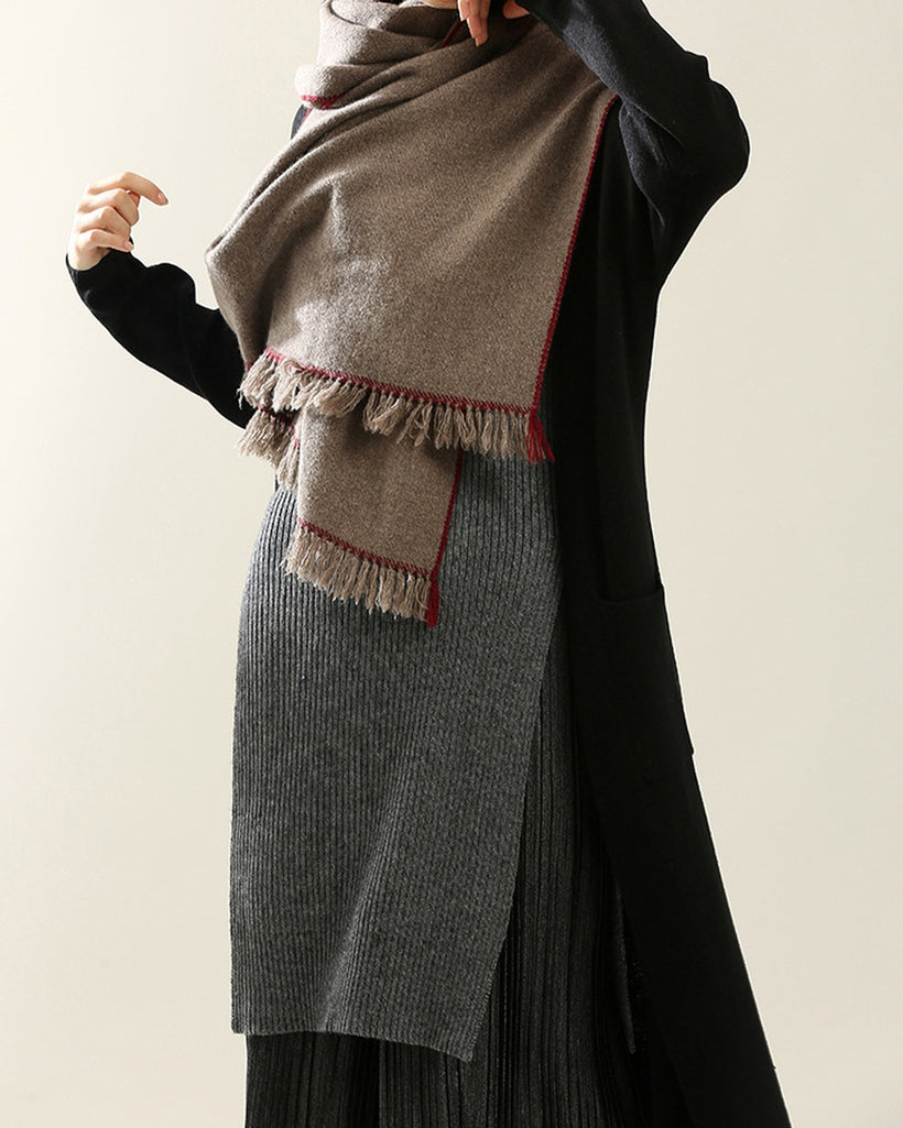 The Hohhot Heritage Wool Wrap worn