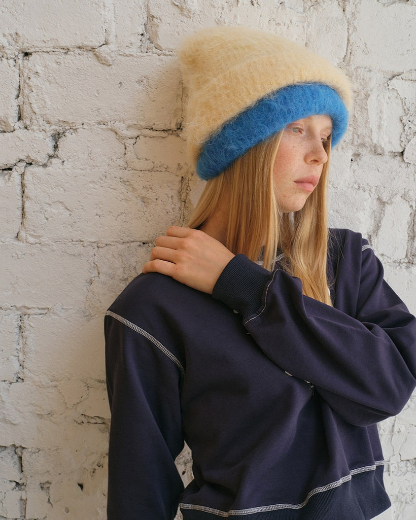 The Alpaca-Blend Cloud Beanie worn