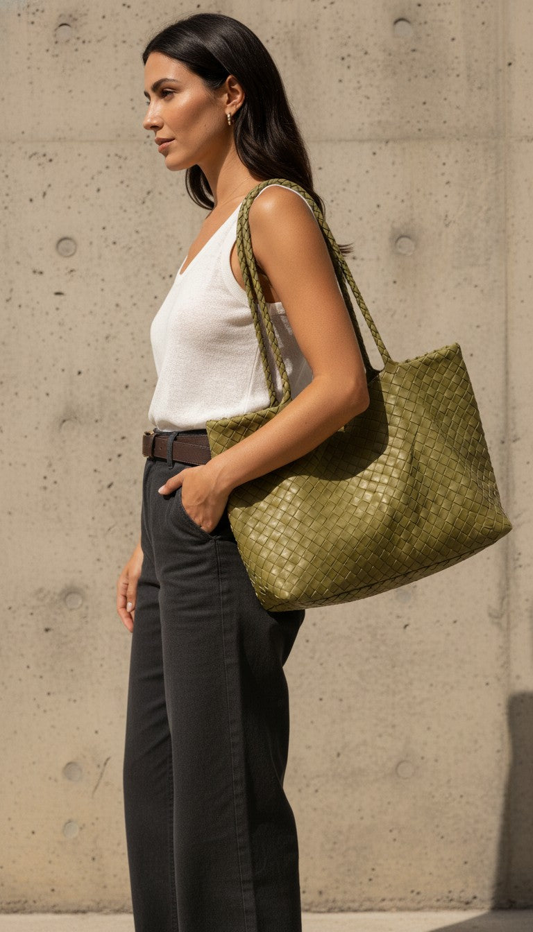 The Olive Leather Tote inspired