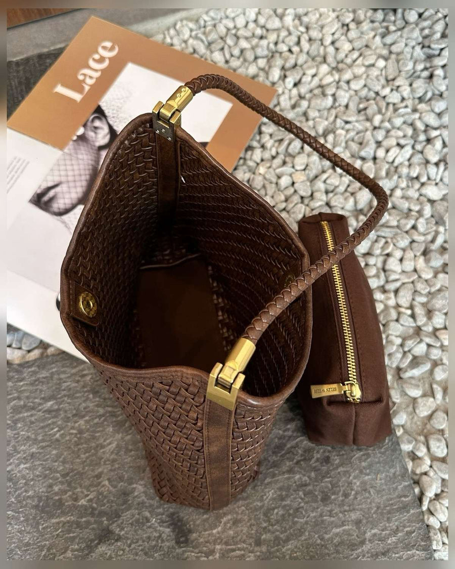 The Sage Woven Leather Bag detail