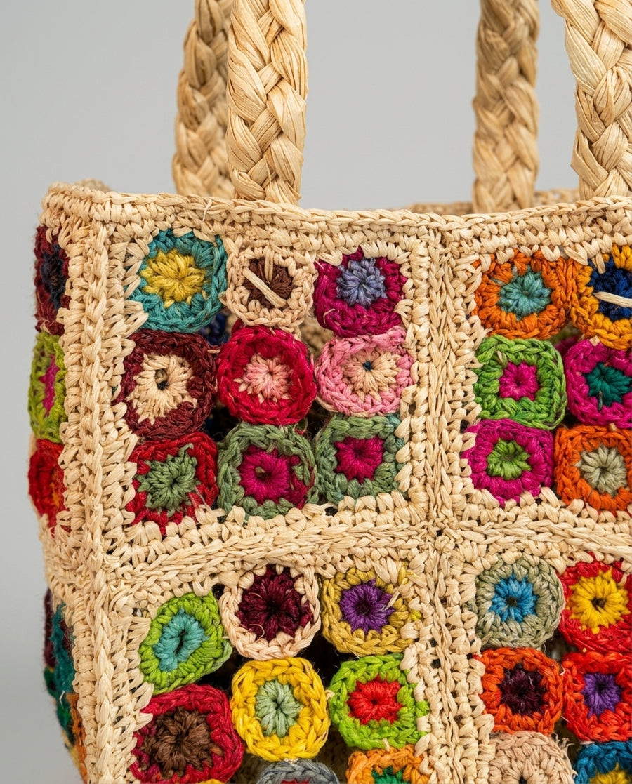 The Wildflower Crochet Raffia Tote