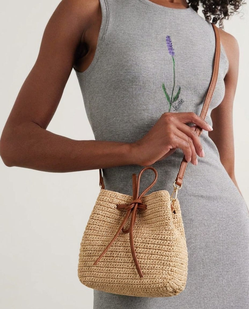 The Noto Raffia Bucket — worn