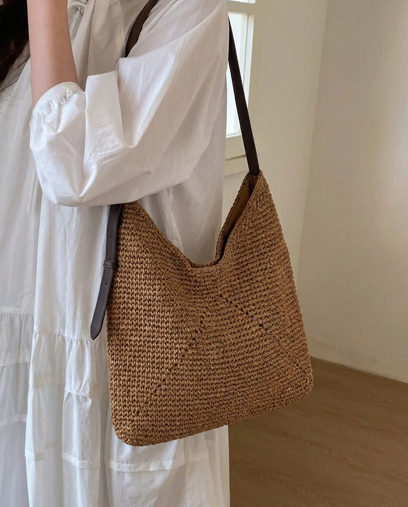 The Menton Woven Shoulder Bag — worn
