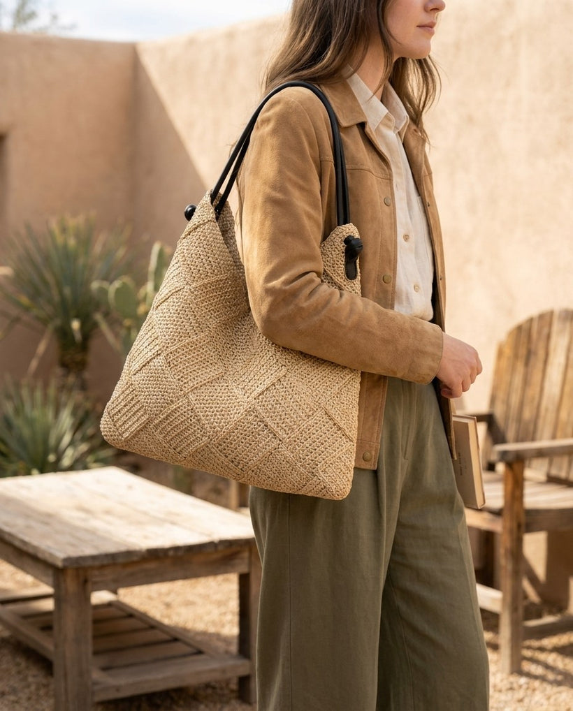The Trani Basket Shoulder Bag — worn
