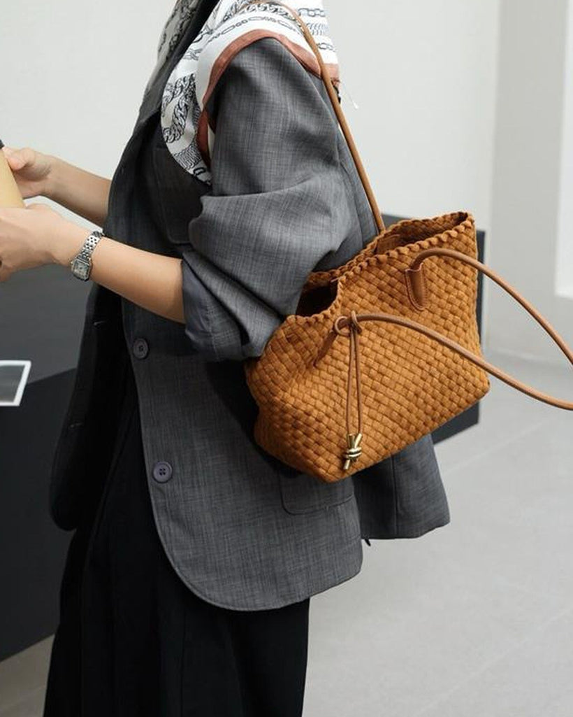 The Torino Woven Tote — worn