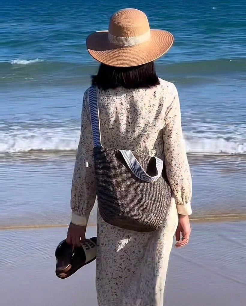 The Taormina Raffia Tote — worn