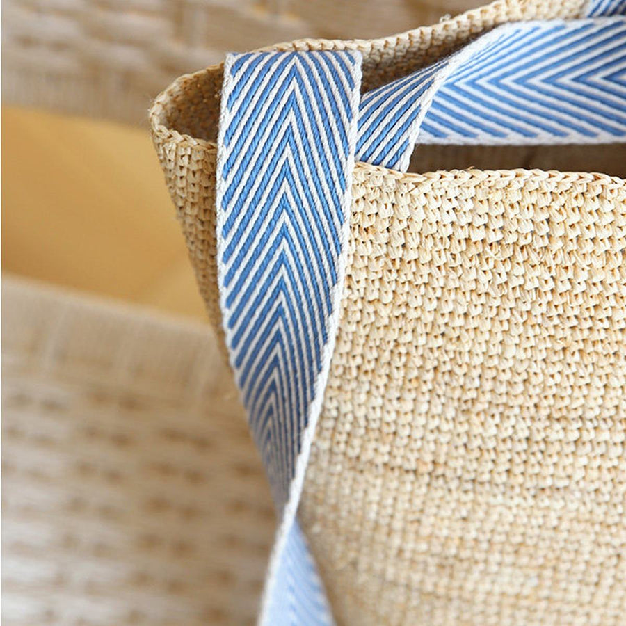 The Taormina Raffia Tote — Webbing strap