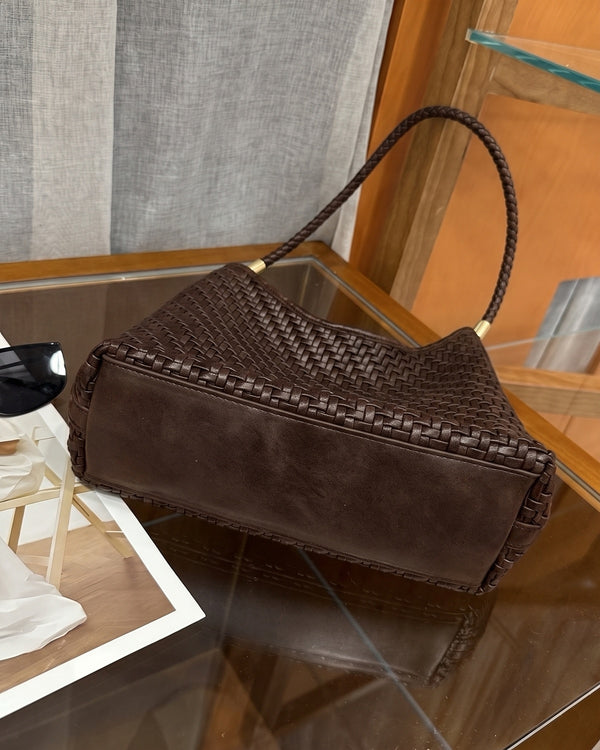 The Woven Leather Shoulder Bag - Espresso
