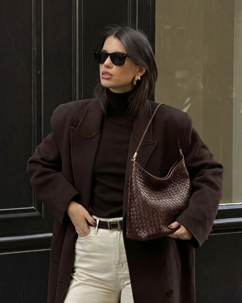 The Woven Leather Shoulder Bag - Espresso
