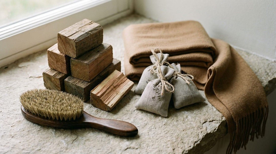 Natural fiber care essentials cedar blocks brush lavender sachets cashmere