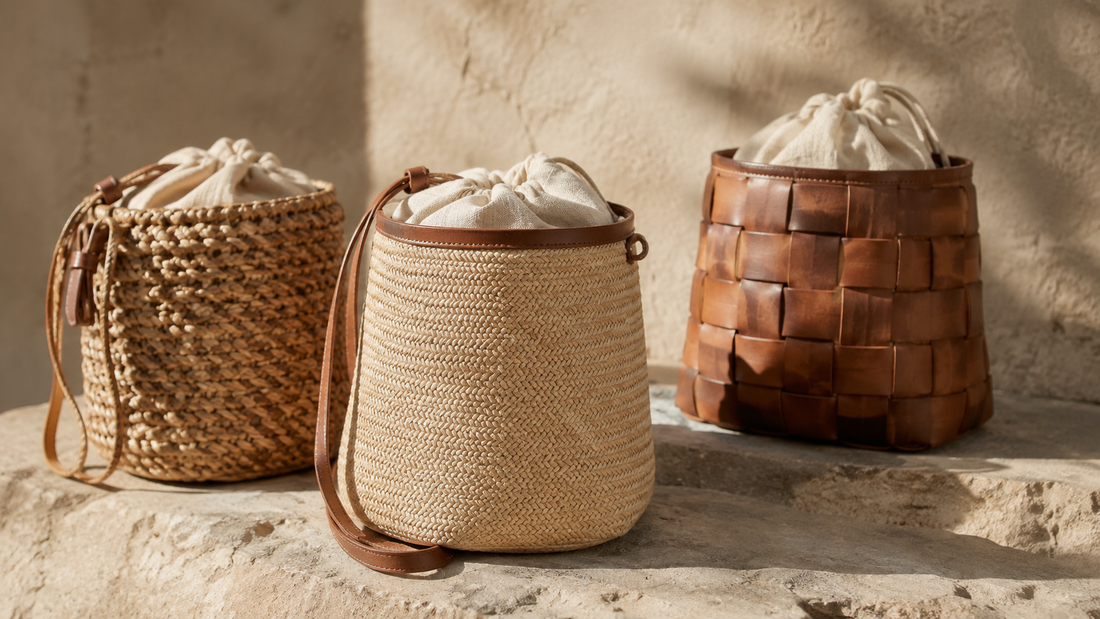 Raffia, Straw or Woven Leather Bucket Bag?