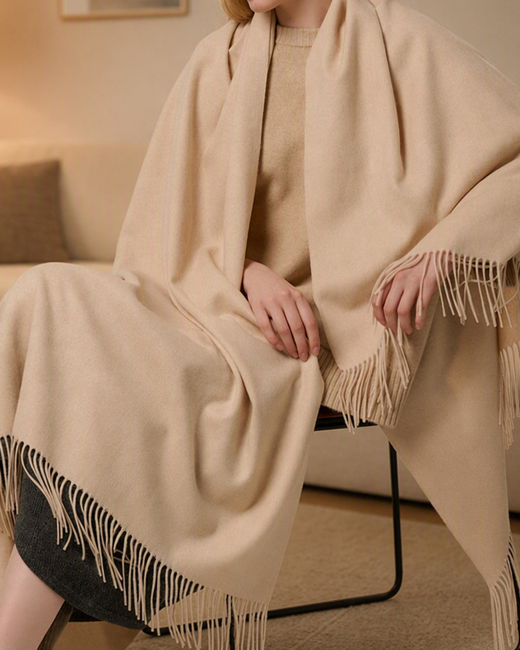 The Nomad Lambswool Blanket-Wrap in Beige