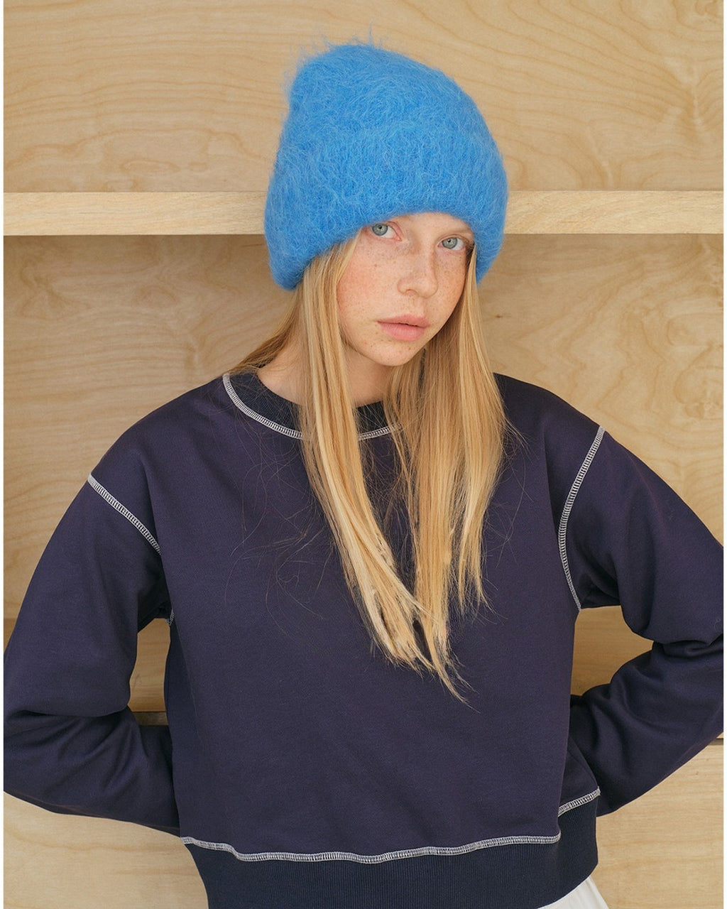 The Alpaca-Blend Cloud Beanie in Blue