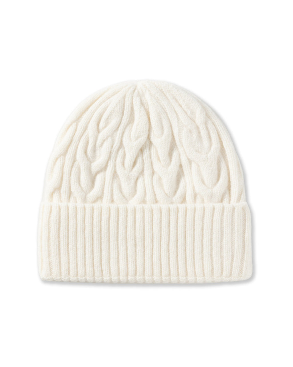 The Cable-Knit Wool Beanie in Ivory