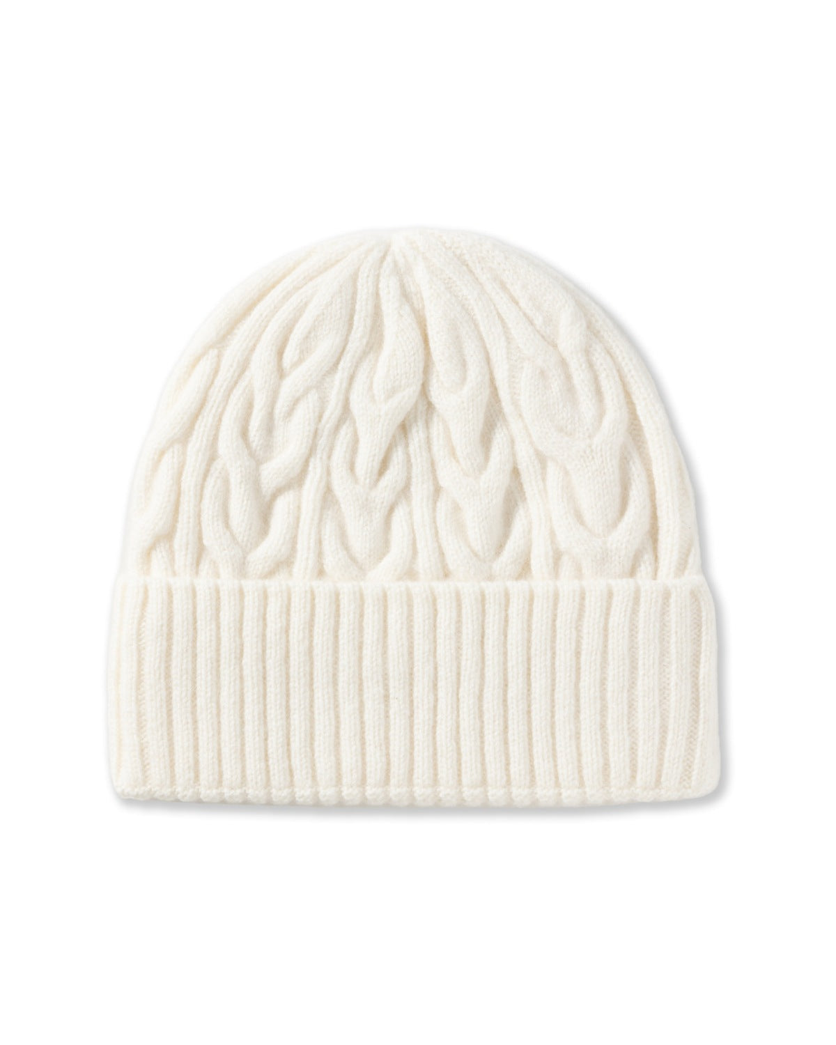 The Cable-Knit Wool Beanie in Ivory