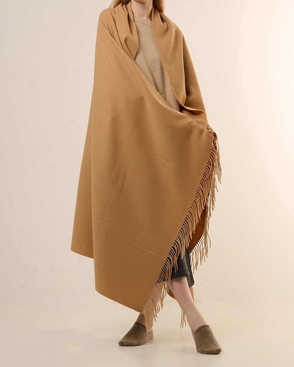 The Nomad Lambswool Blanket-Wrap in Camel