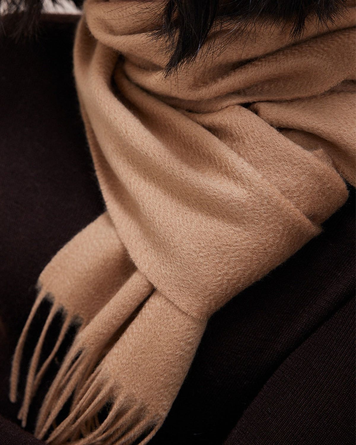 The Dune 100% Cashmere Scarf worn