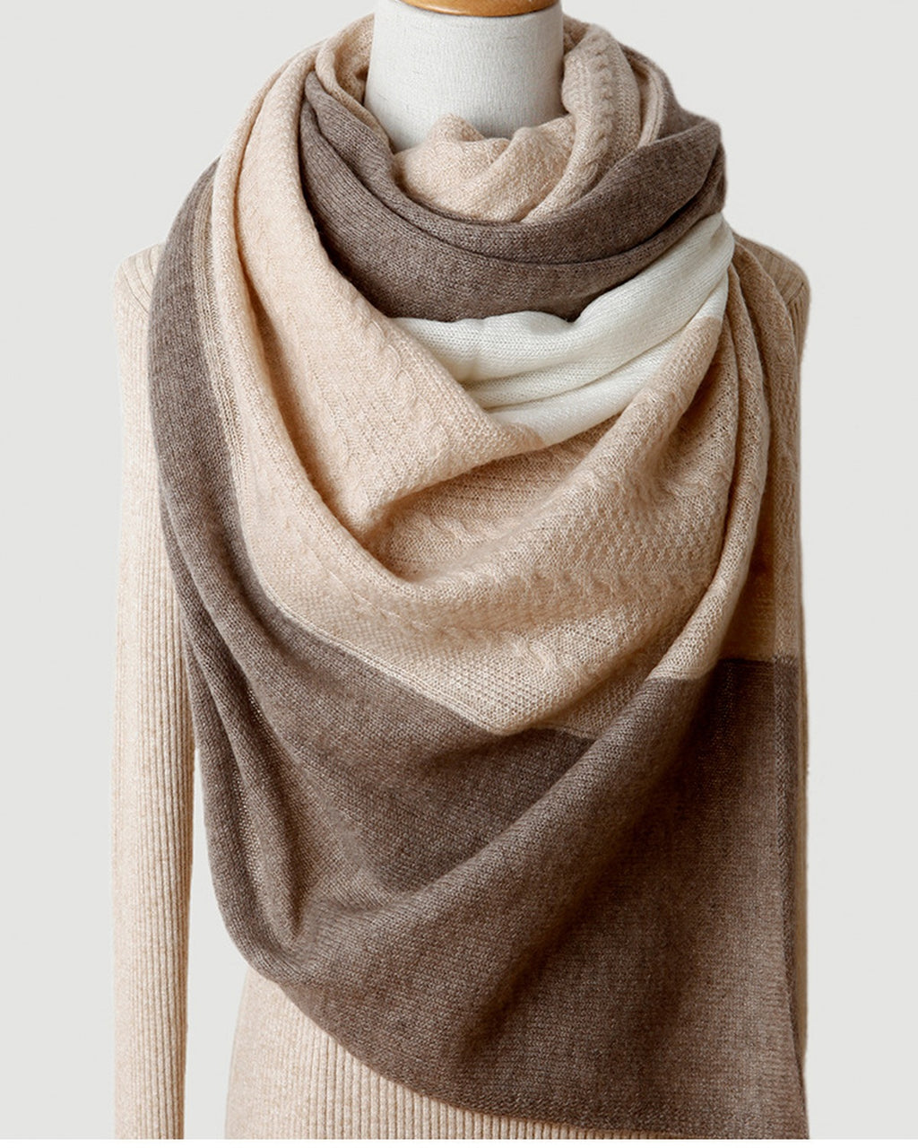 The Undyed Cable-Knit Cashmere Shawl in Raw
