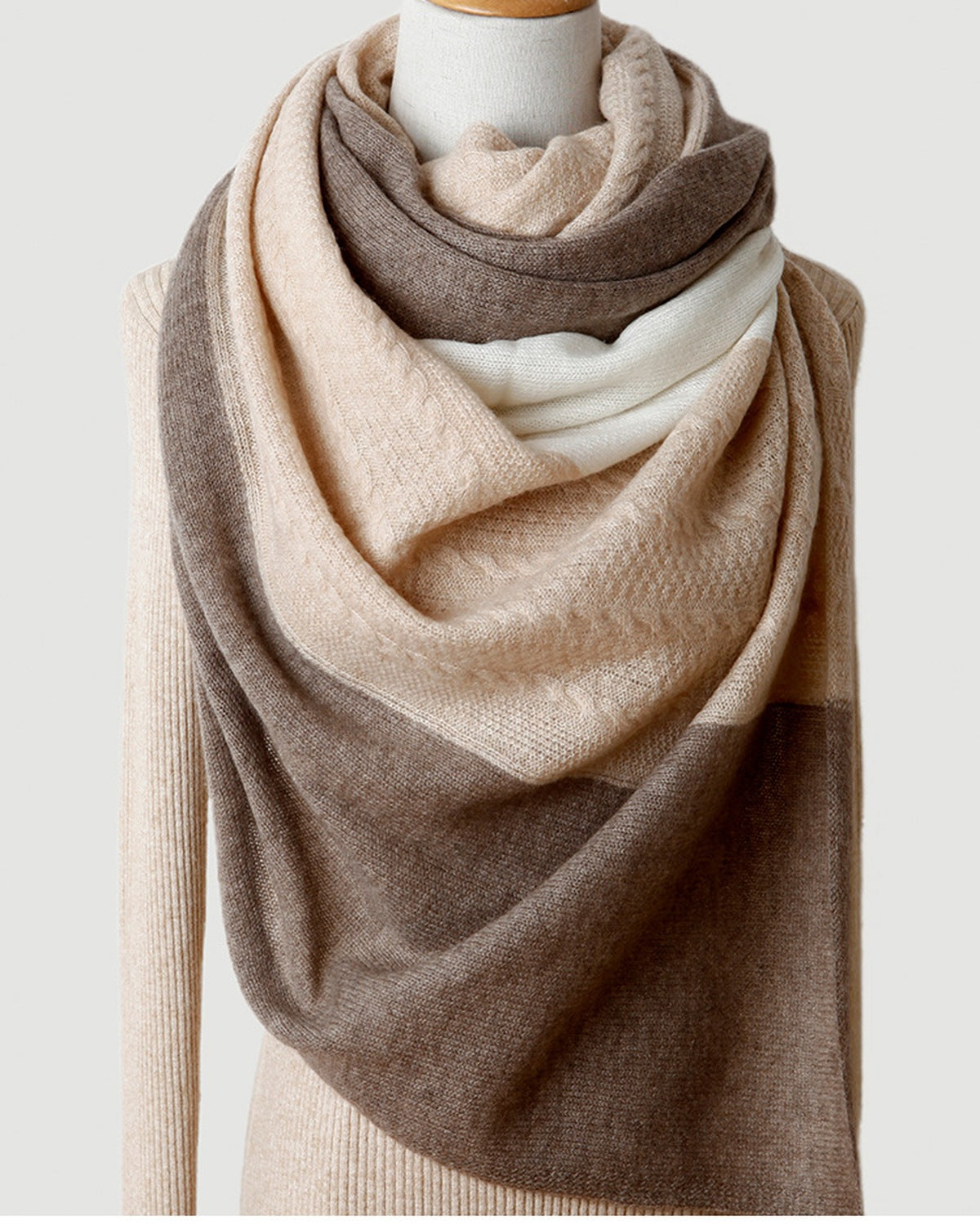 The Undyed Cable-Knit Cashmere Shawl in Raw