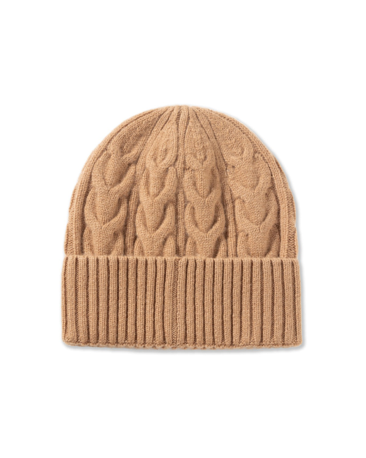 The Cable-Knit Wool Beanie in Camel