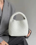 The Basketweave Leather Tote - White