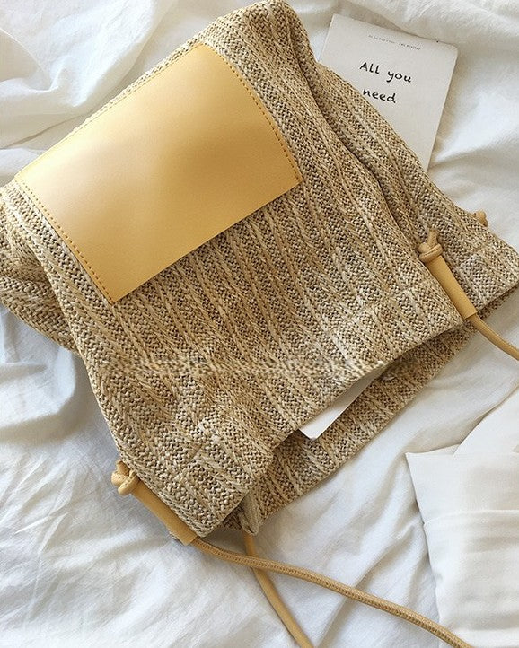 Wildfool Woven Tote and Crossbody Set in White - Detail Close-up - Hand-Woven Straw, Mother-Child Design, Magnetic Closure