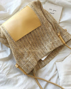 Wildfool Woven Tote and Crossbody Set in White - Detail Close-up - Hand-Woven Straw, Mother-Child Design, Magnetic Closure
