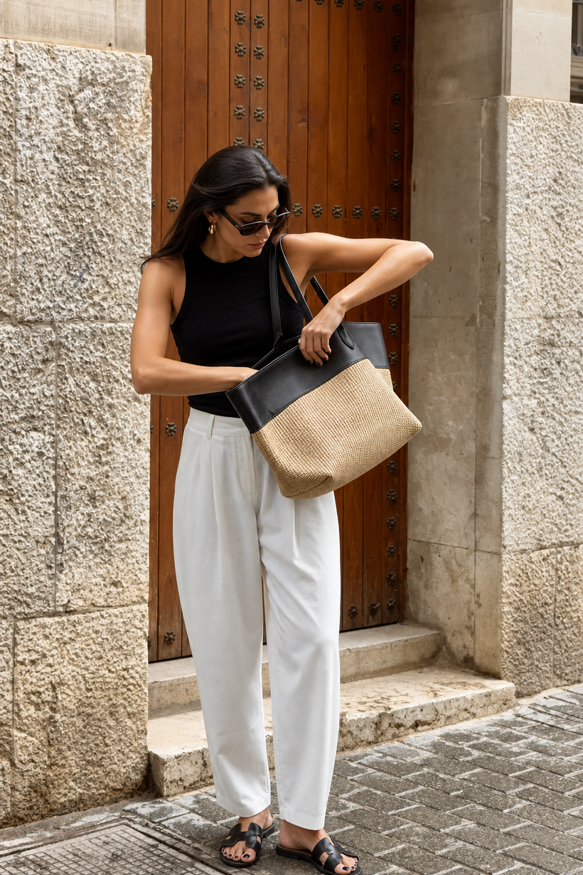 The Colourblock Woven Tote Bag