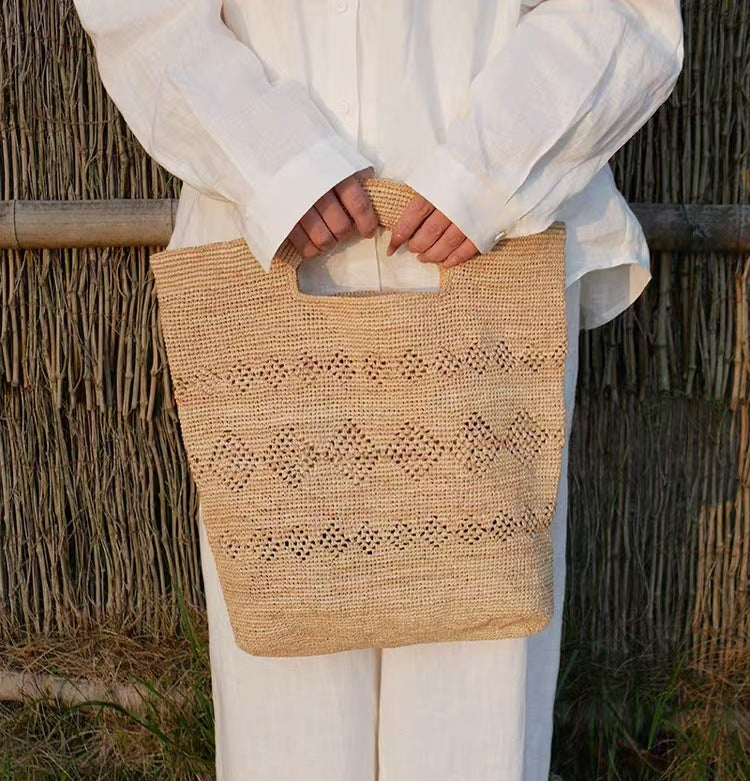 The Cut-Out Handle Raffia Tote