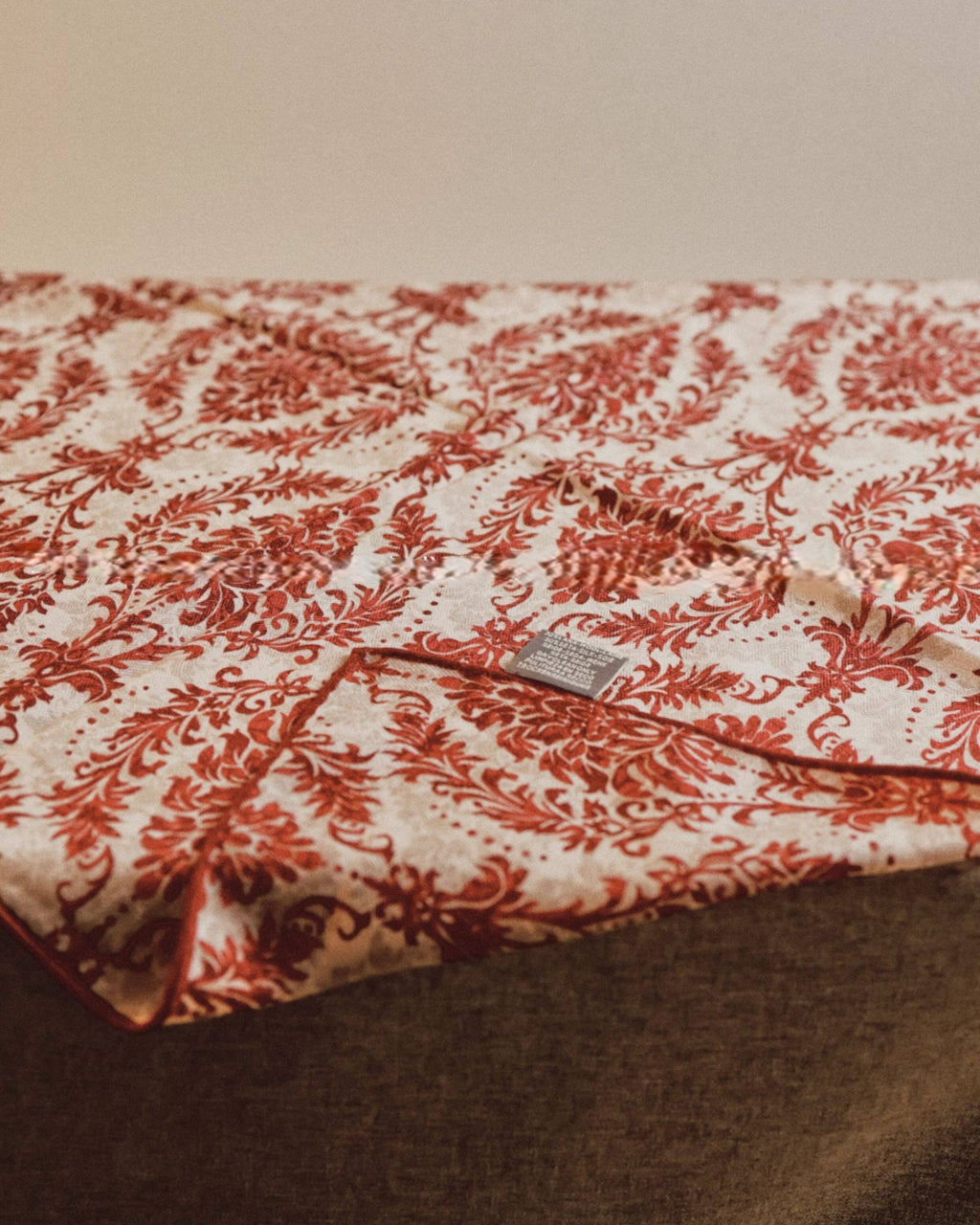 Wildfool 65cm red baroque scarf folded to show dimensional red-cream alternating layers