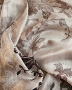 Wildfool silk chiffon scarf with lace floral print — held to light showing transparency