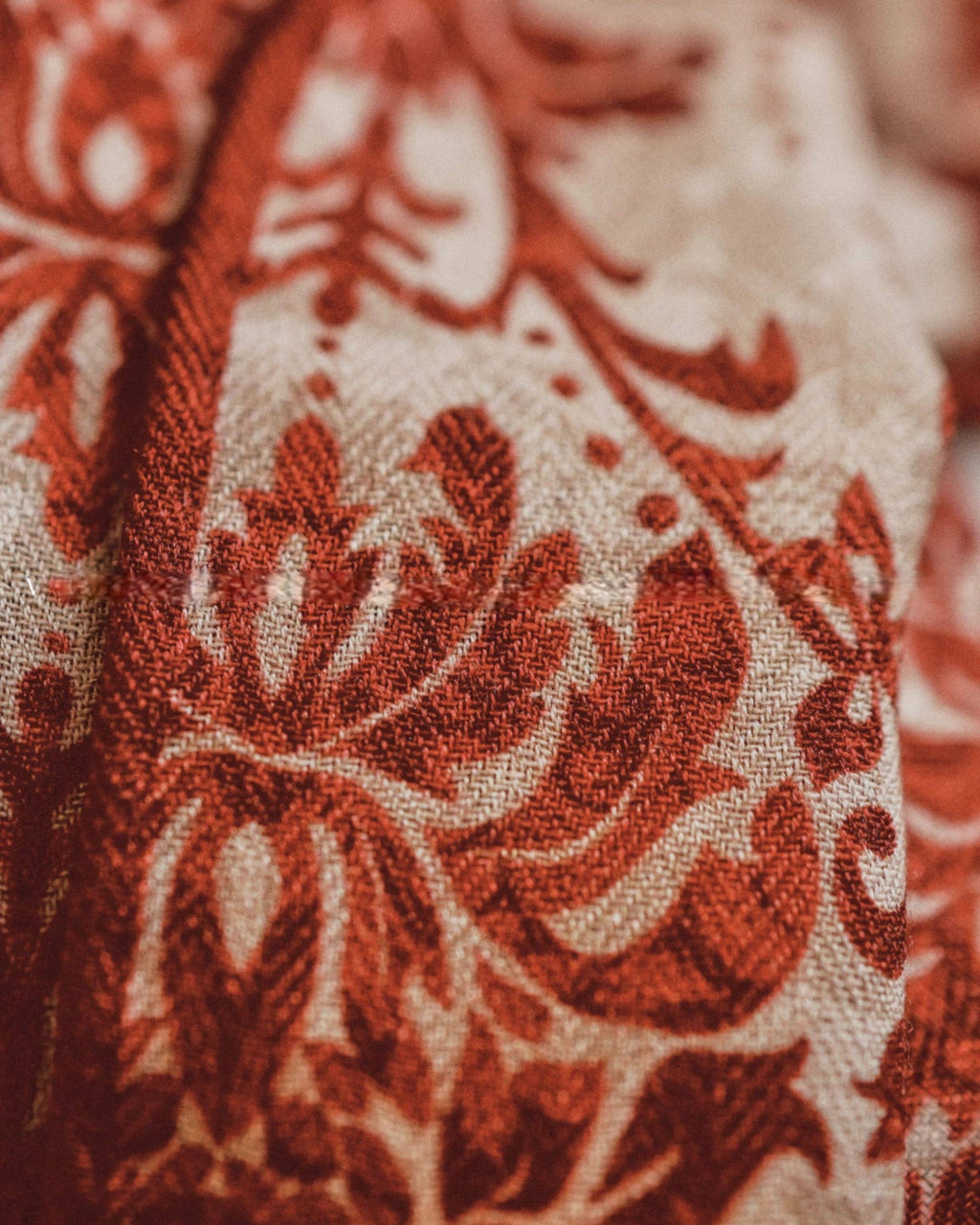 Wildfool 65cm red baroque scarf folded to show dimensional red-cream alternating layers