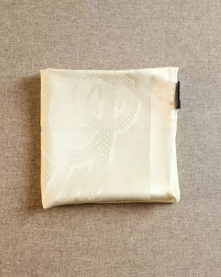 Wildfool 65cm solid ivory mulberry silk scarf in 19mm heavyweight — full flat lay on dark surface