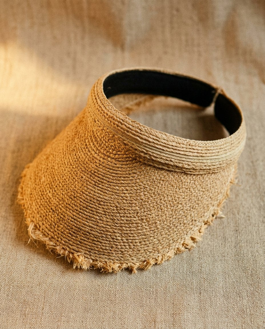 Wildfool Raffia Open-Crown Visor — lifestyle shot, natural light, outdoor setting