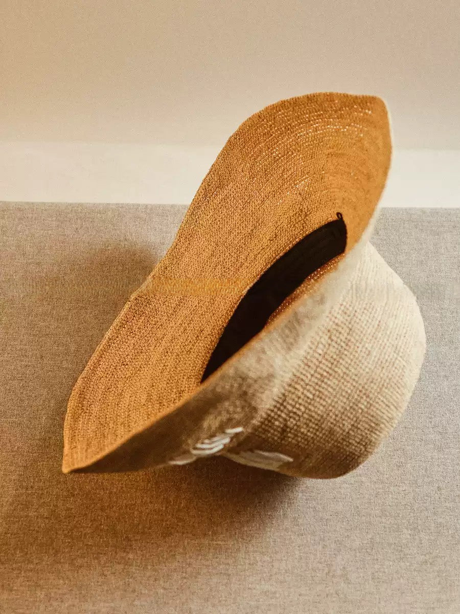 Wildfool Raffia Tulip Sun Hat in Honey — overhead view showing raffia weave pattern