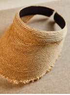 Wildfool Raffia Open-Crown Visor — close-up of hand-woven raffia straw texture