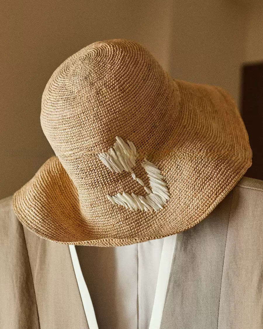 Wildfool Raffia Tulip Sun Hat in Honey — front view with full tulip crown
