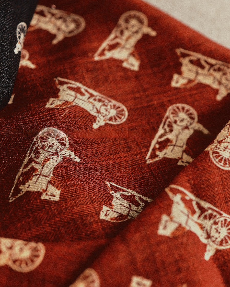 Wildfool 85cm carriage scarf folded to show black and brick-red reversible sides together