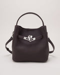 Wildfool The Orvieto Mini Bucket in Espresso, dark brown pebbled calfskin mini bucket bag with turn lock