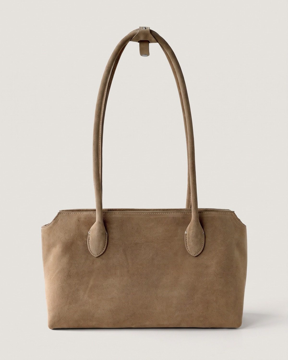 Wildfool The Padova Shoulder Tote in Sand, sand beige suede-finish cowhide shoulder tote with zip