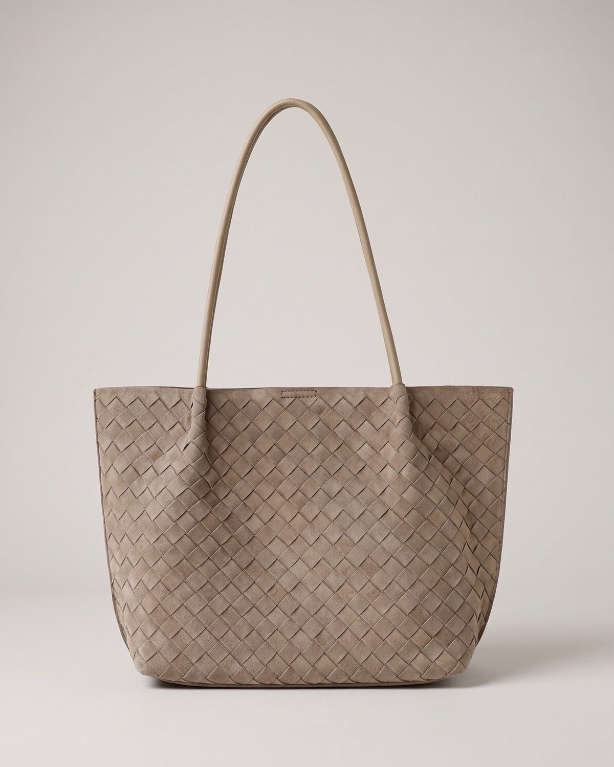 Wildfool The Perugia Woven Tote in Taupe, taupe woven suede-finish cowhide slouchy tote