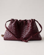 Wildfool The Assisi Chain Pouch in Burgundy, burgundy woven lambskin cloud bag with chain strap