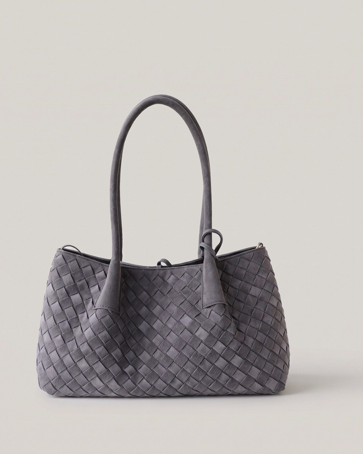 Wildfool The Arezzo Woven Tote in Grey, grey hand-woven brushed cowhide shoulder tote