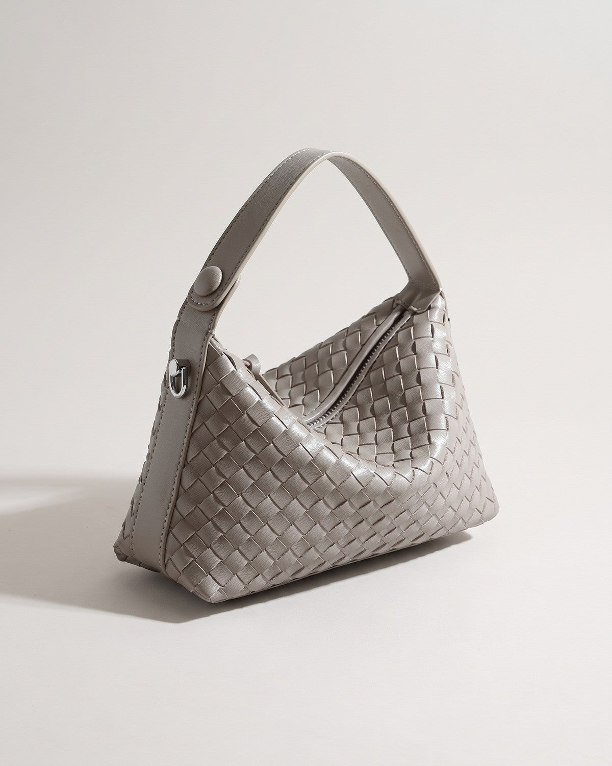 Wildfool The Parma Woven Mini Hobo in Grey, grey woven leather mini bag with detachable strap