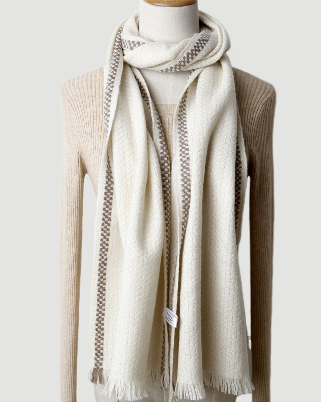 The Herringbone Wool Scarf in Ivory