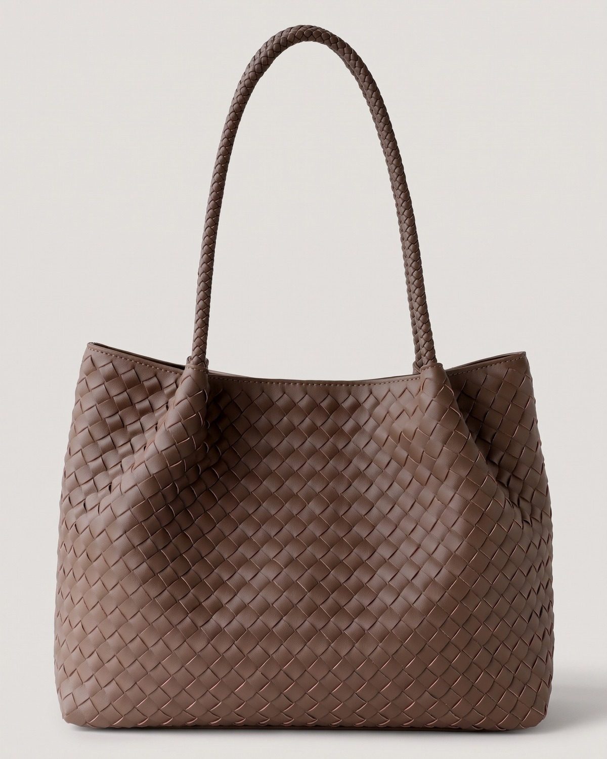 Wildfool The Vicenza Woven Tote in Brown, brown woven tote bag with round braided handles