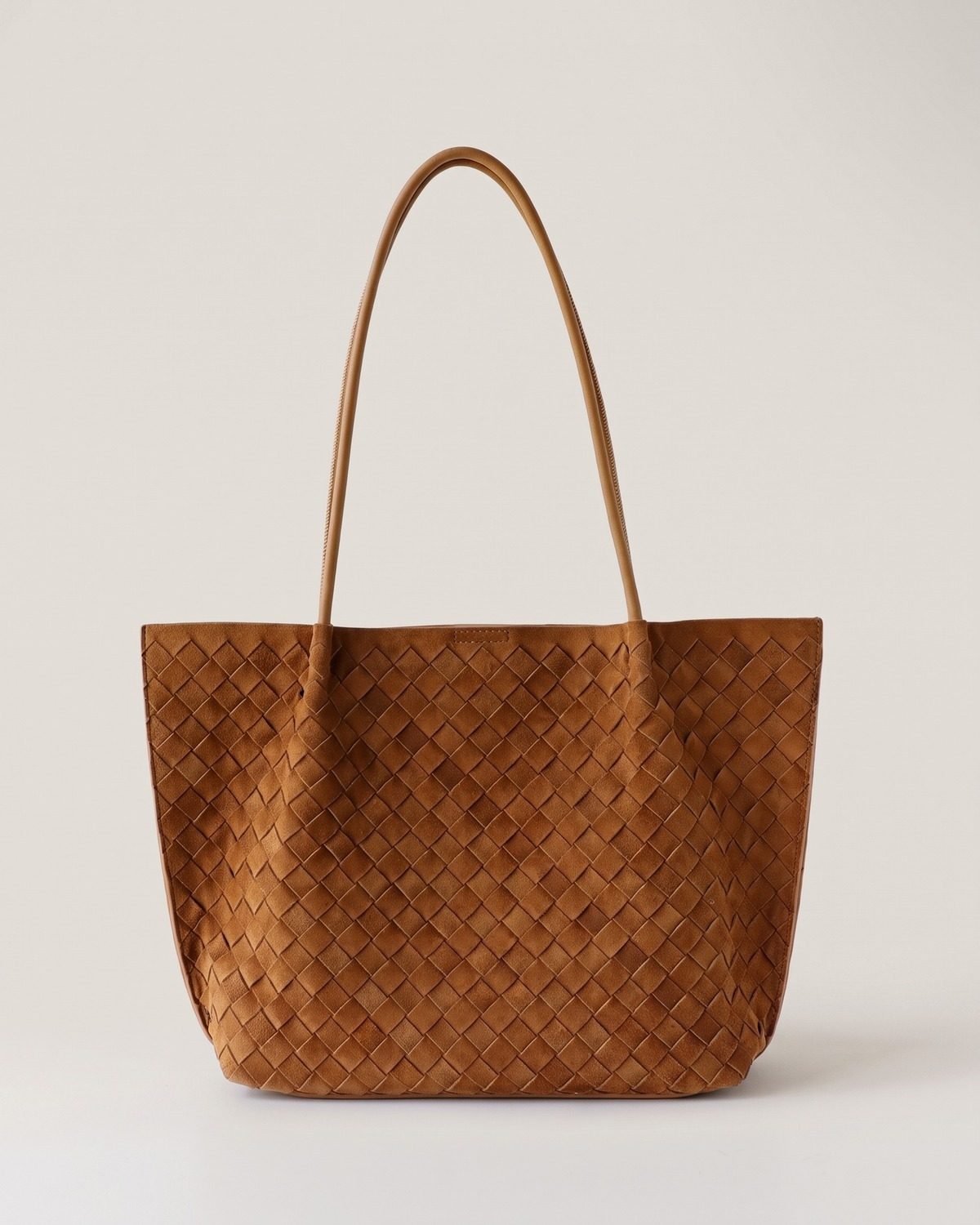 Wildfool The Perugia Woven Tote in Caramel, caramel woven brushed cowhide tote with slim handles